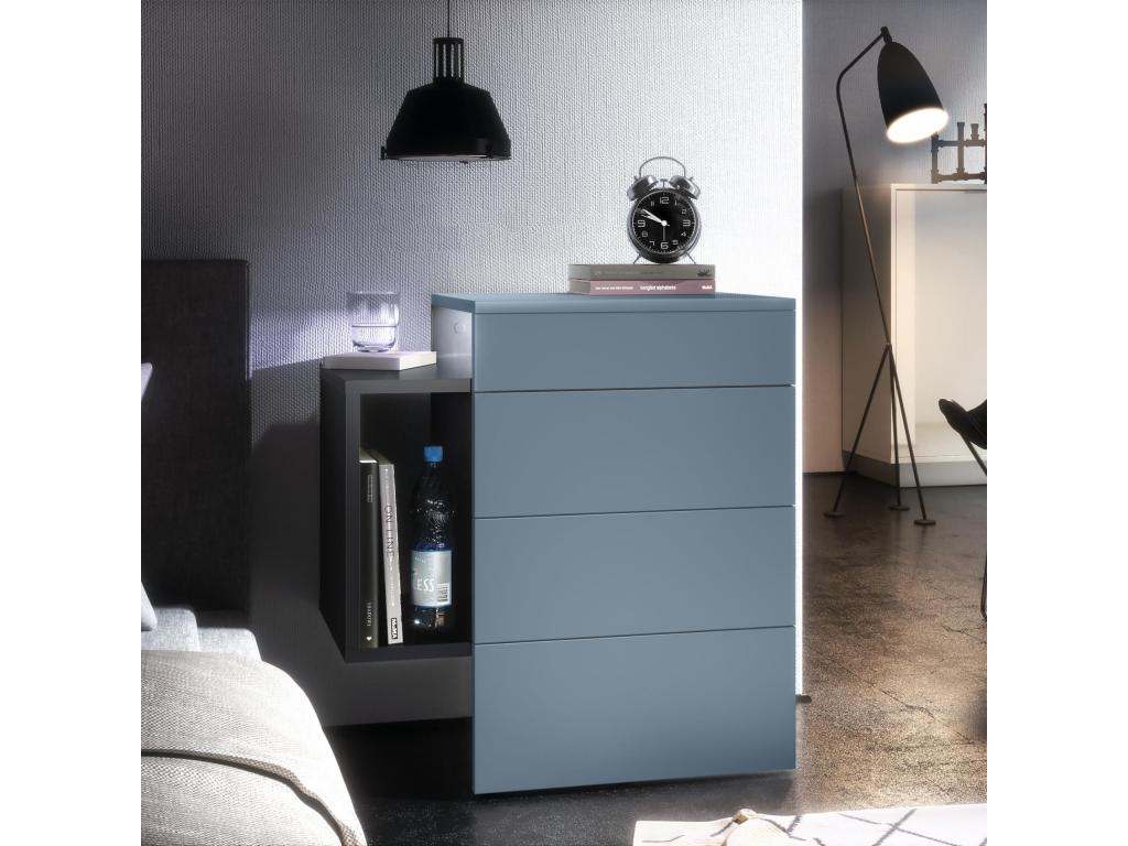 Matte Black and Denim Bedside Table (WxHxD) 60x63x36 cm LED