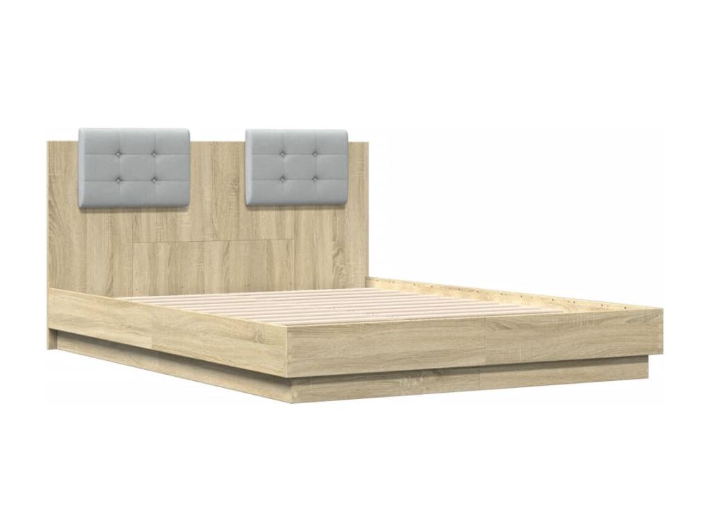 Bed frame, headboard and Dekonaoères LED oak 140x190
