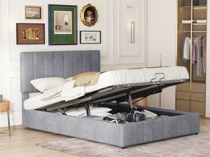 Upholstered storage bed - 140x200cm - velvet fabric - Grey