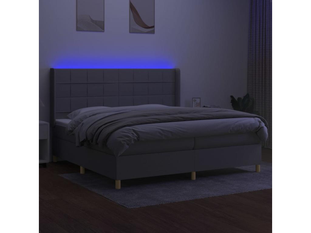 Bed base with LED light grey mattress 200x200 Fabric