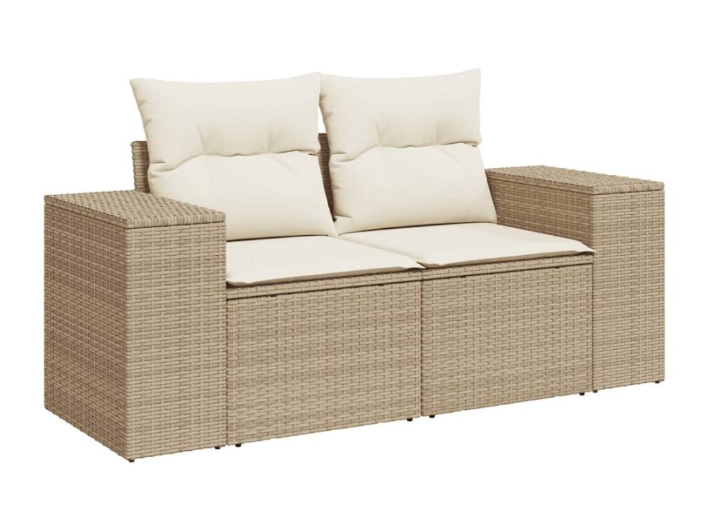 7-piece garden furniture set with cushions, beige woven resin