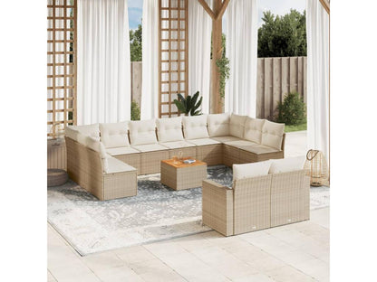 13-piece beige resin wicker garden furniture set with cushions