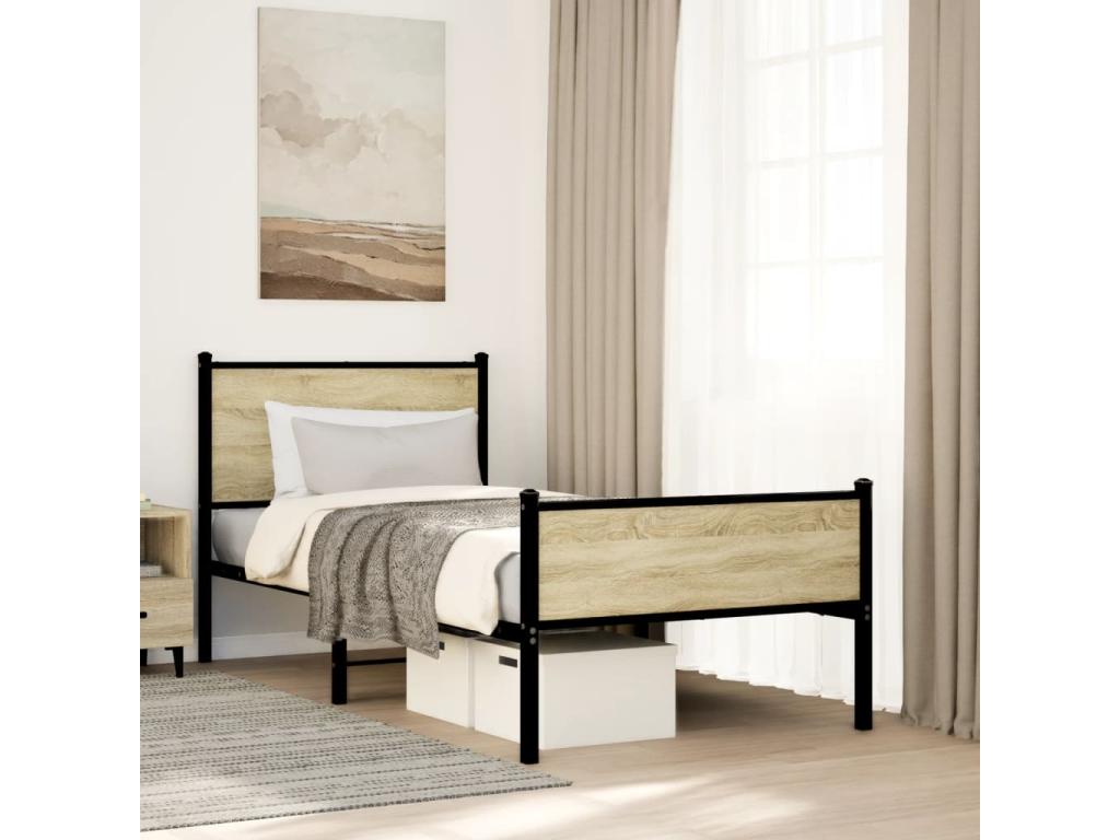 Metal bed frame without mattress, oak, 90x200 cm
