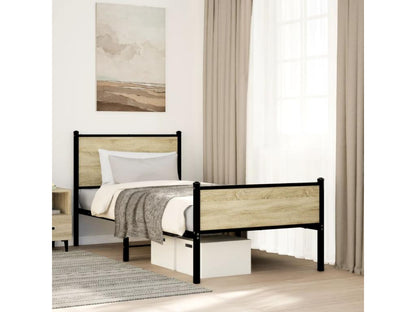 Metal bed frame without mattress, oak, 90x200 cm