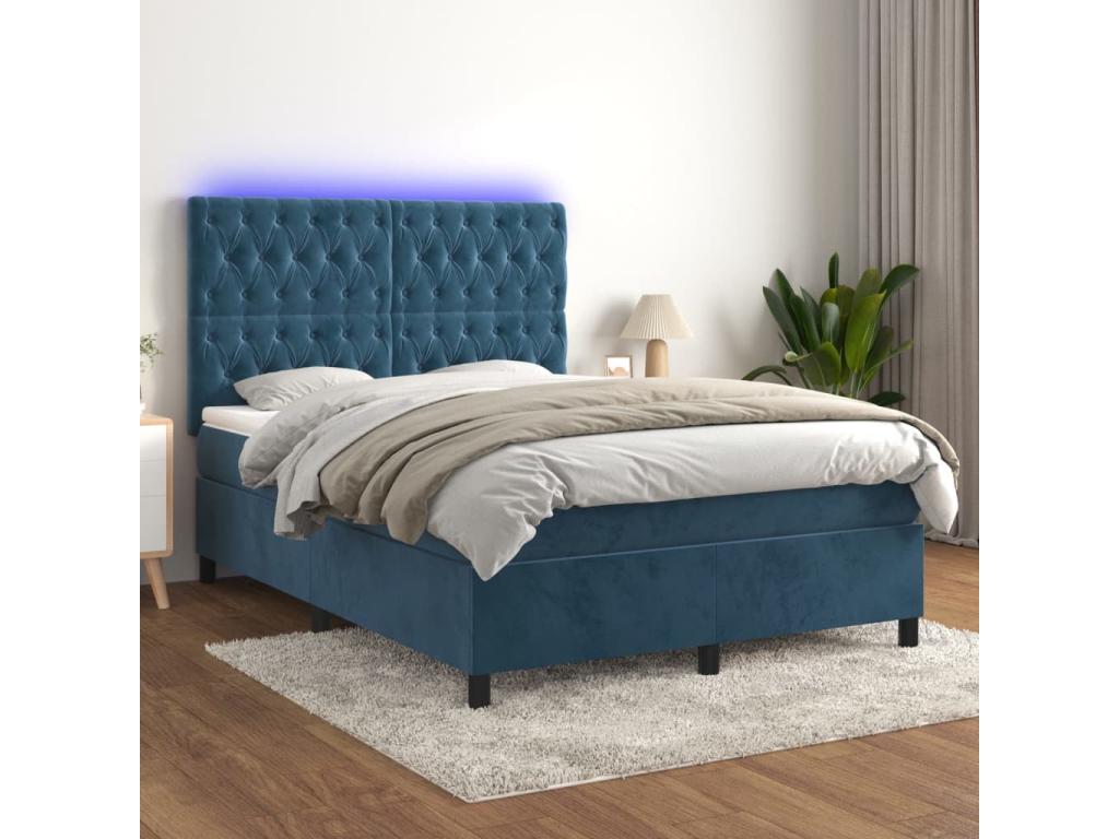 Bed base with mattress and dark blue LED light 140x190