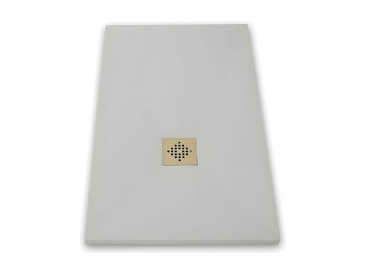 Pure 90x110 cm extra-flat shower tray in slate-grey resin with stainless steel grate YMKP98838
