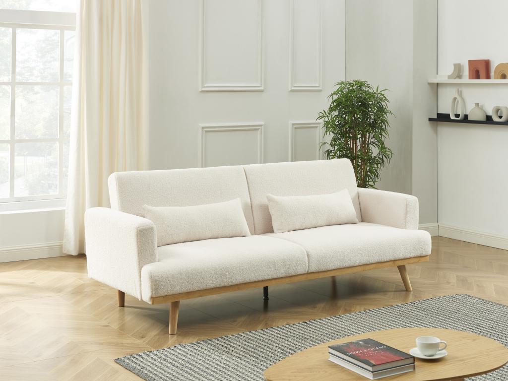 3-seater convertible sofa in white fabric