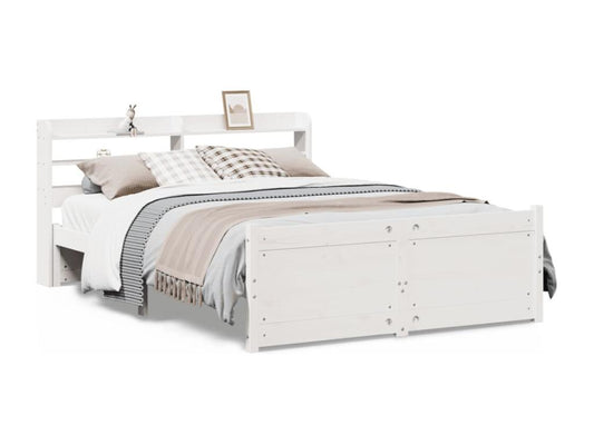 Bed frame and headboard without mattress, white, 135x190 cm