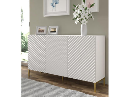 Chest of drawers 150 cm, 3D milled matte white, gold metal legs