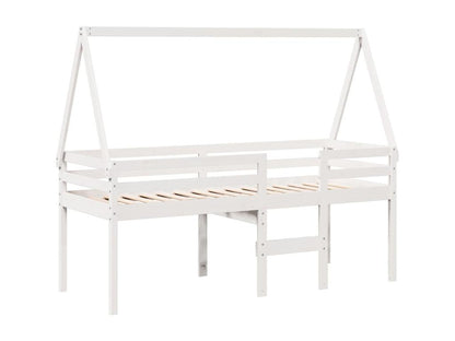 High bed without mattress, white, 75x190 cm, solid pine wood
