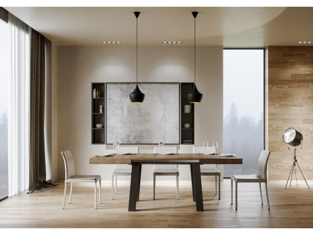 Extendable Bridge Table 90x160/420 cm, Walnut with Anthracite Frame