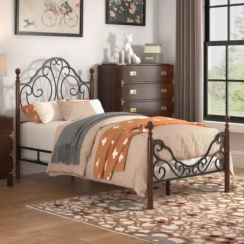 Cesky Graceful Scroll Bronze Metal Bed