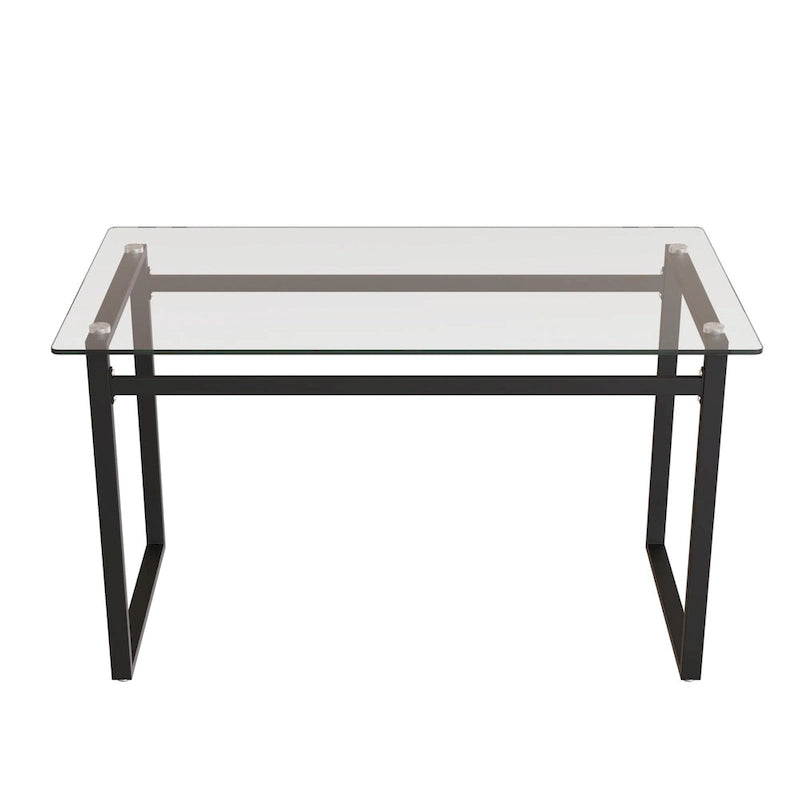 Modern Minimalist Rectangular Glass Dining Table for 4-6 with 0.31 Tempered Glass Tabletop and Black Chrome Metal Legs