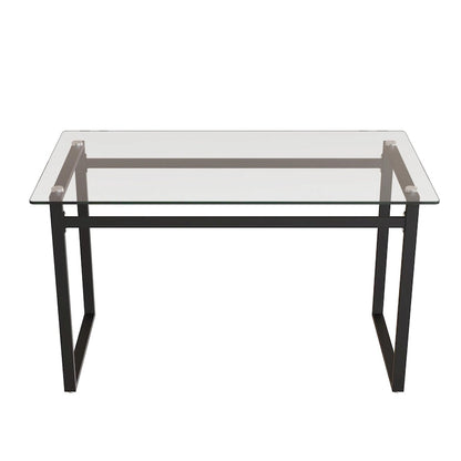 Modern Minimalist Rectangular Glass Dining Table for 4-6 with 0.31 Tempered Glass Tabletop and Black Chrome Metal Legs