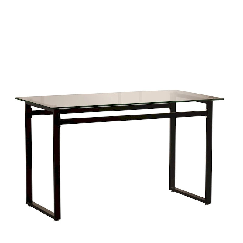 Modern Minimalist Rectangular Glass Dining Table for 4-6 with 0.31 Tempered Glass Tabletop and Black Chrome Metal Legs