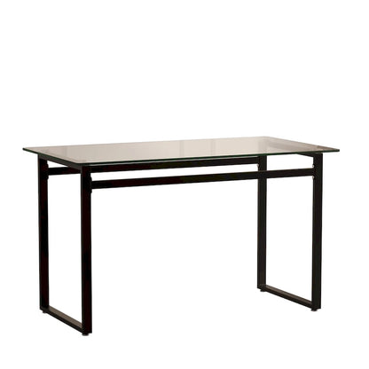Modern Minimalist Rectangular Glass Dining Table for 4-6 with 0.31 Tempered Glass Tabletop and Black Chrome Metal Legs