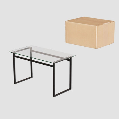 Modern Minimalist Rectangular Glass Dining Table for 4-6 with 0.31 Tempered Glass Tabletop and Black Chrome Metal Legs