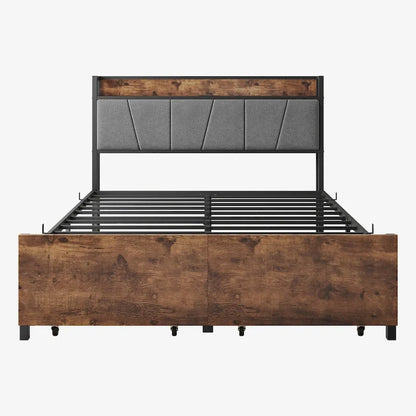 Full Size Bed with Storage Headboard, Two Drawers &Charging Station