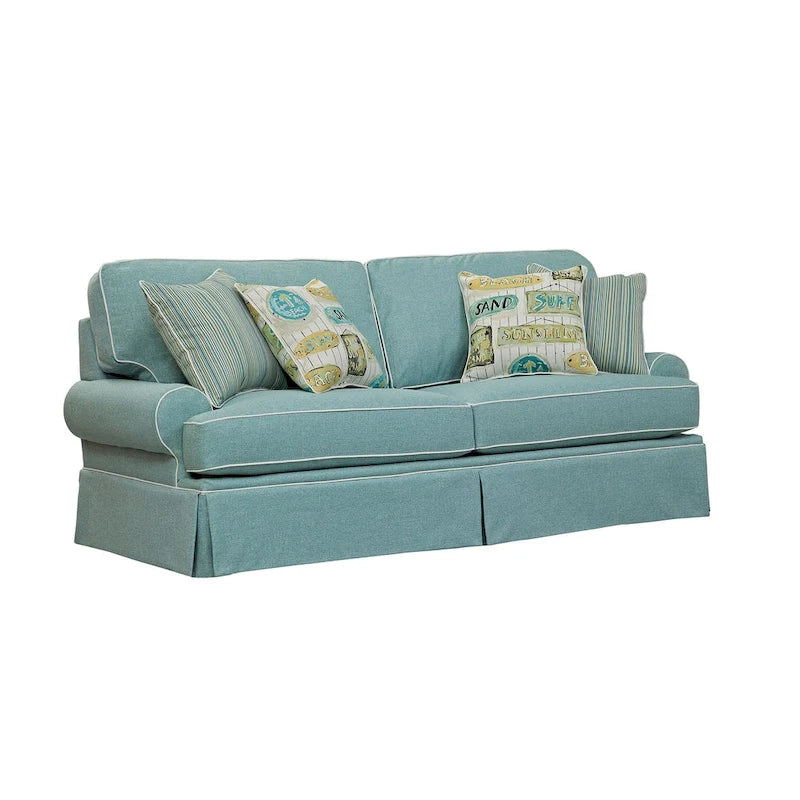 American Furniture Classics Model Coastal Aqua Series Sofa with Four Accent Pillows