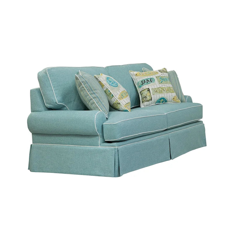 American Furniture Classics Model Coastal Aqua Series Sofa with Four Accent Pillows