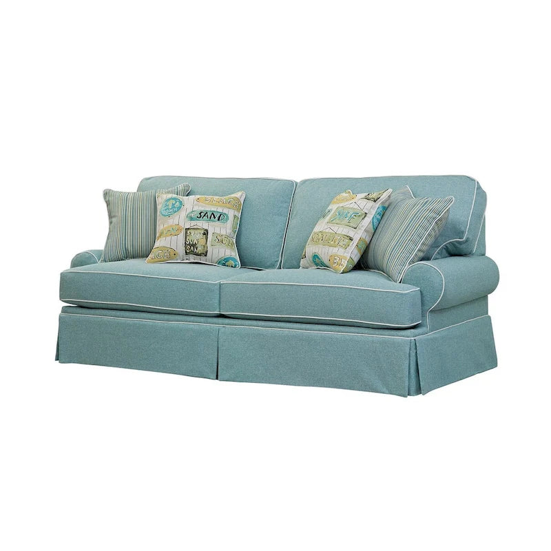 American Furniture Classics Model Coastal Aqua Series Sofa with Four Accent Pillows