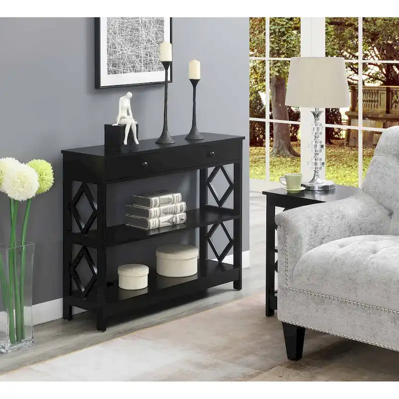 Convenience Concepts Diamond 1 Drawer Console Table with Shelves