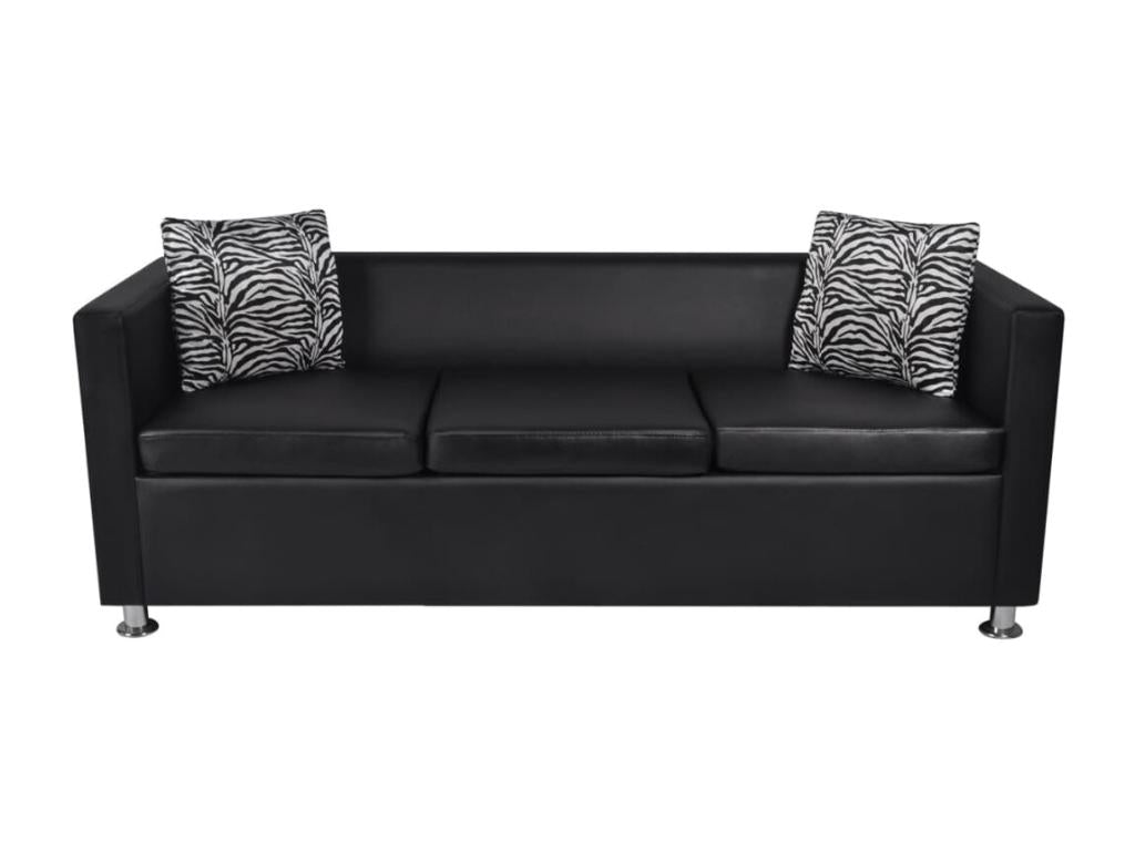 3-seater sofa in black faux leather