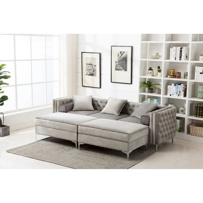 Modern Tufted Upholstered Living Room Sofa with Reversible Ottoman