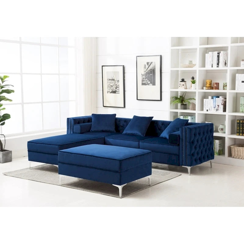 Modern Tufted Upholstered Living Room Sofa with Reversible Ottoman