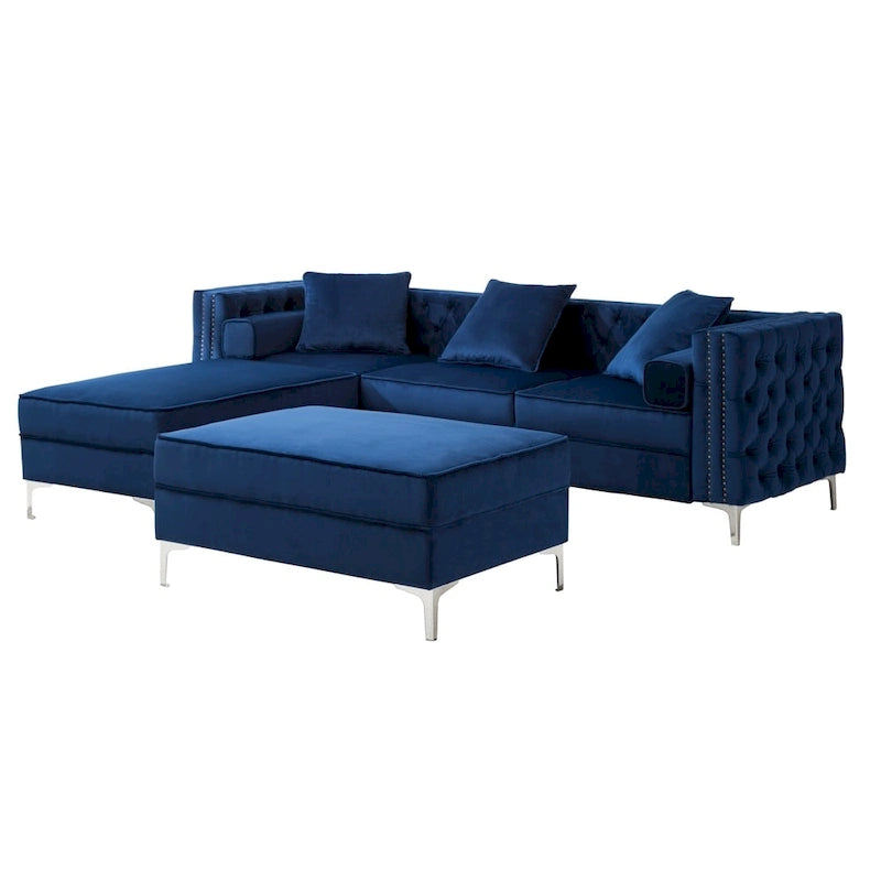 Modern Tufted Upholstered Living Room Sofa with Reversible Ottoman