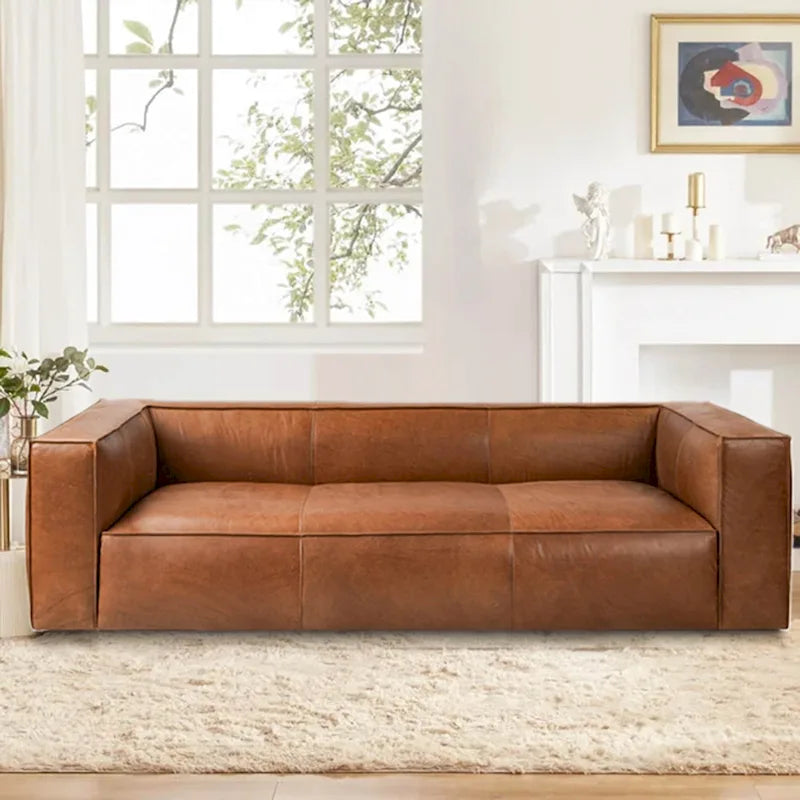 UR livingroom Full Aniline Leather Sofa Modern Genuine Leather Sofa Couch for Living Room - 100W x 43D x 26.25H