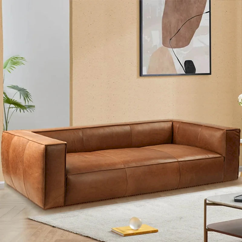 UR livingroom Full Aniline Leather Sofa Modern Genuine Leather Sofa Couch for Living Room - 100W x 43D x 26.25H