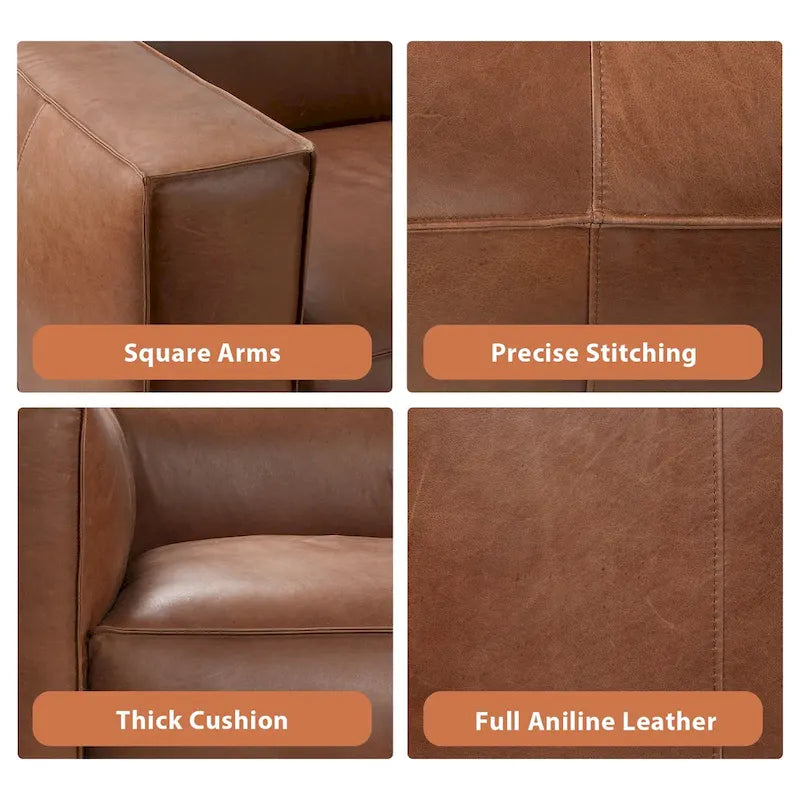 UR livingroom Full Aniline Leather Sofa Modern Genuine Leather Sofa Couch for Living Room - 100W x 43D x 26.25H