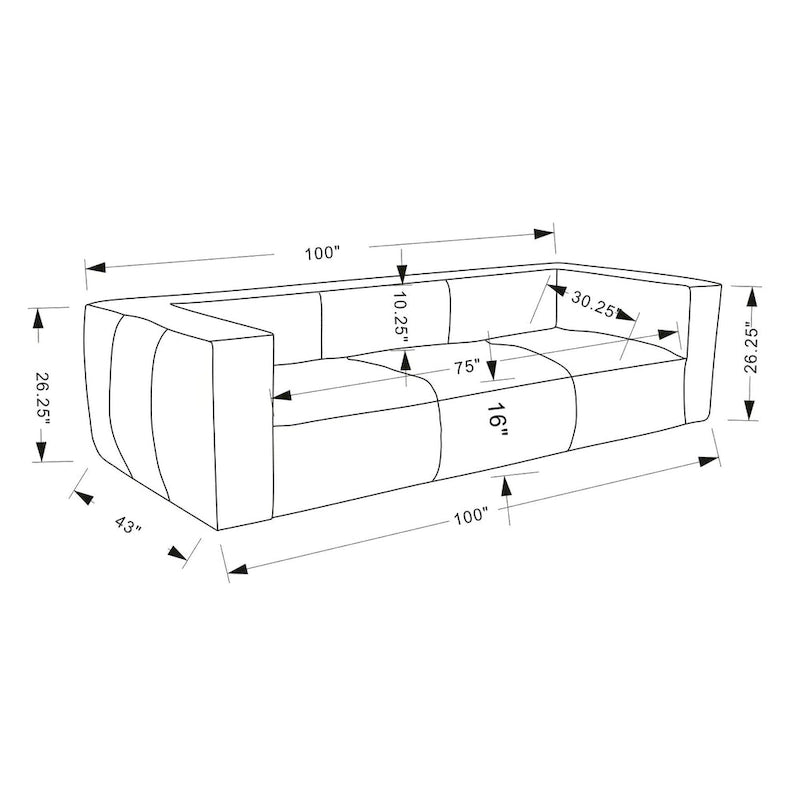 UR livingroom Full Aniline Leather Sofa Modern Genuine Leather Sofa Couch for Living Room - 100W x 43D x 26.25H