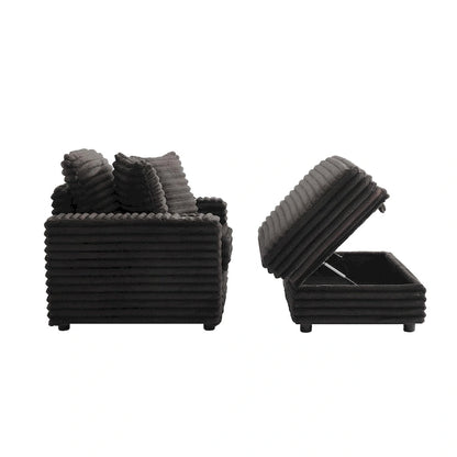 Oversized Cotton Flannel Chaise Longue with Storage Ottoman