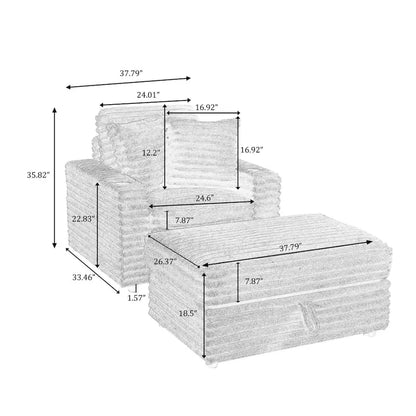 Oversized Cotton Flannel Chaise Longue with Storage Ottoman