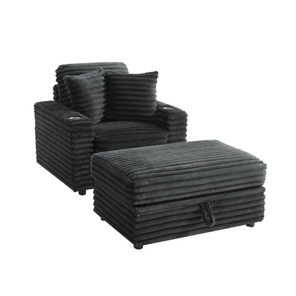 Oversized Cotton Flannel Chaise Longue with Storage Ottoman