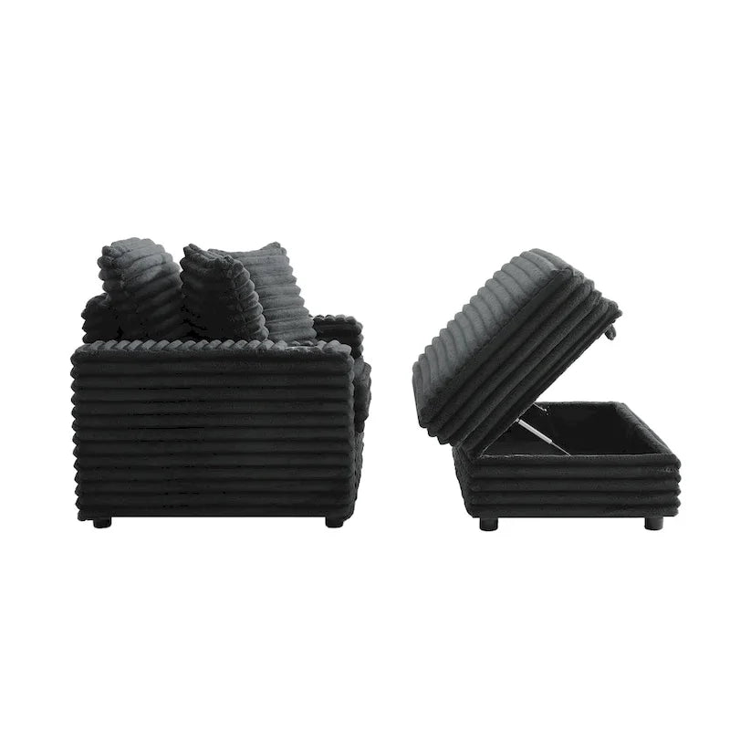 Oversized Cotton Flannel Chaise Longue with Storage Ottoman