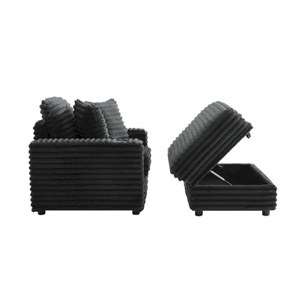 Oversized Cotton Flannel Chaise Longue with Storage Ottoman