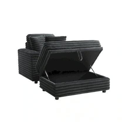 Oversized Cotton Flannel Chaise Longue with Storage Ottoman