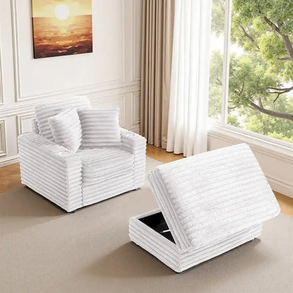 Oversized Cotton Flannel Chaise Longue with Storage Ottoman