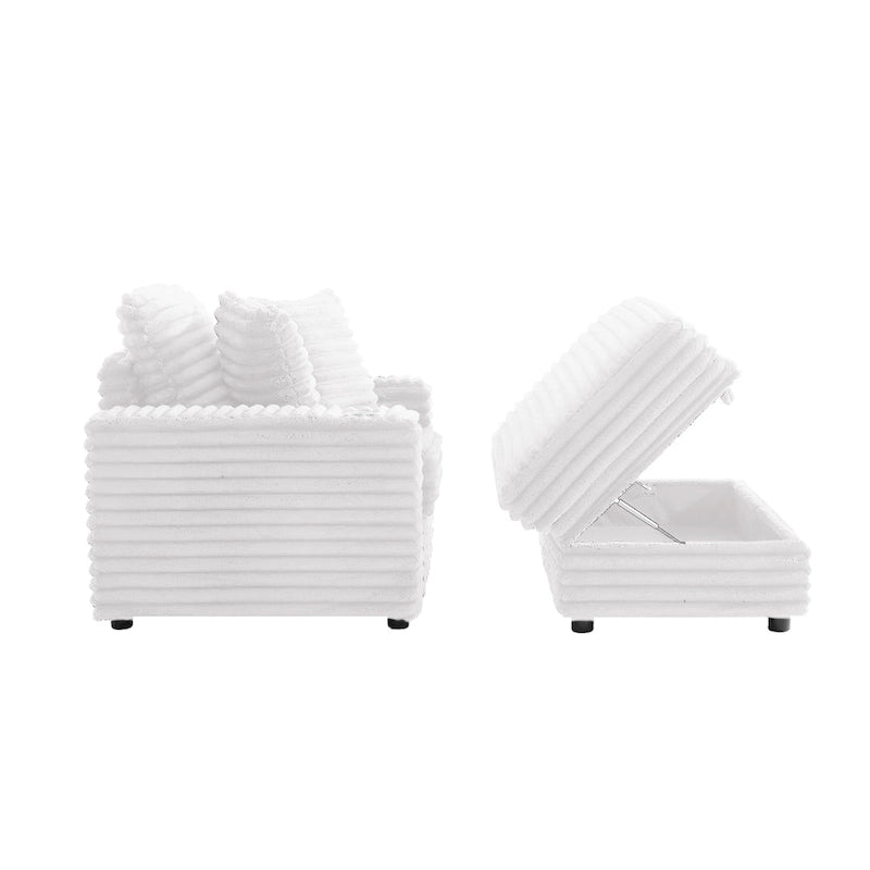 Oversized Cotton Flannel Chaise Longue with Storage Ottoman