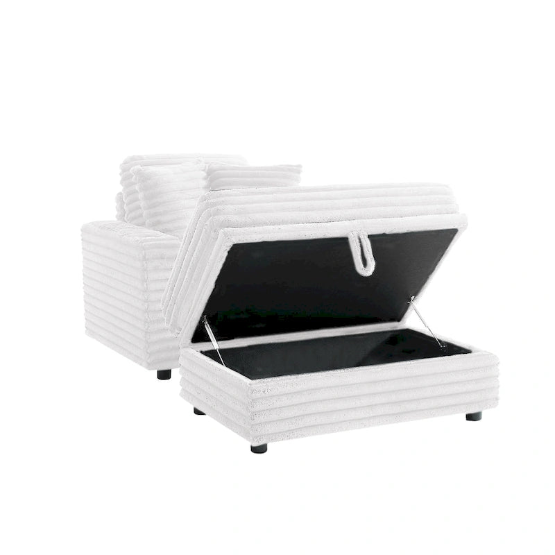 Oversized Cotton Flannel Chaise Longue with Storage Ottoman