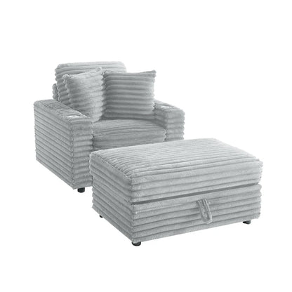 Oversized Cotton Flannel Chaise Longue with Storage Ottoman