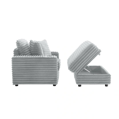 Oversized Cotton Flannel Chaise Longue with Storage Ottoman