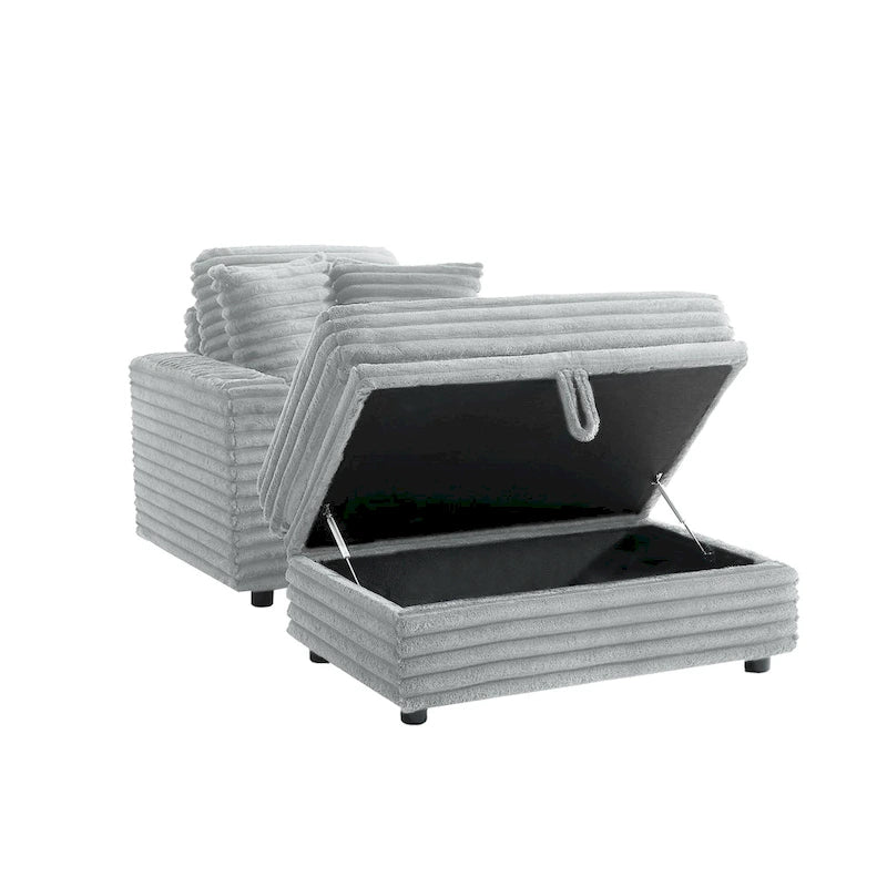 Oversized Cotton Flannel Chaise Longue with Storage Ottoman