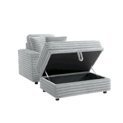 Oversized Cotton Flannel Chaise Longue with Storage Ottoman