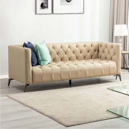 Nestor Transitional Genuine Leather Sofa with Metal Legs and Tufted Back