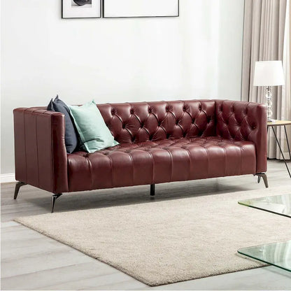 Nestor Transitional Genuine Leather Sofa with Metal Legs and Tufted Back