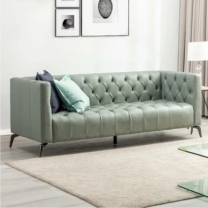 Nestor Transitional Genuine Leather Sofa with Metal Legs and Tufted Back